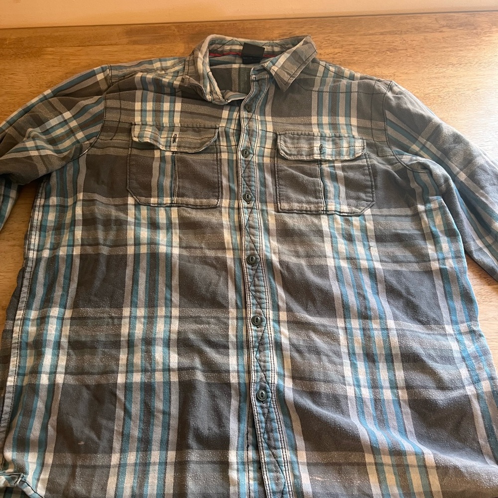 North Face Men XL Flannel Button Shirt Thick Cotton Plaid Blue